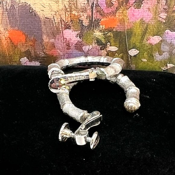 Napier Silver Bamboo Hoop CLIP Earrings - Picture 3 of 4
